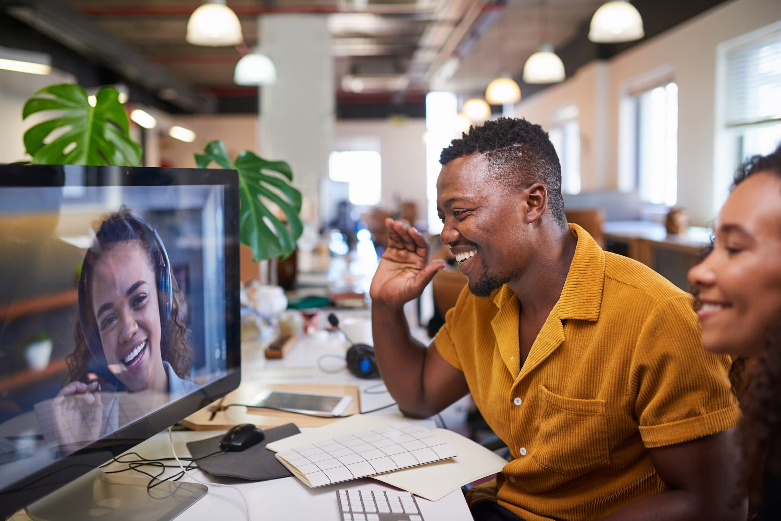 Diverse employees on a video call.