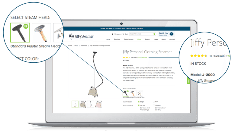 Jiffy Steam Landing page showing UX features
