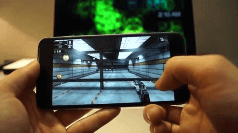 Phone in landscape mode showing a warehouse.