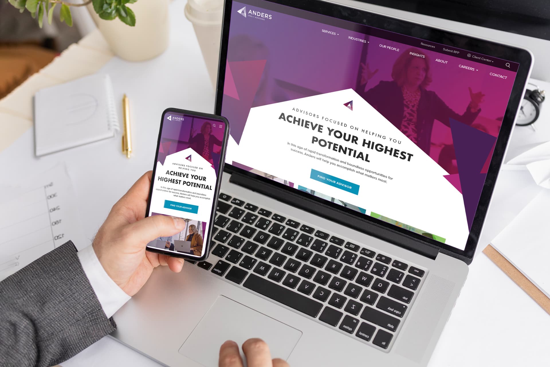 Anders CPAs + Advisors website on a laptop and a phone