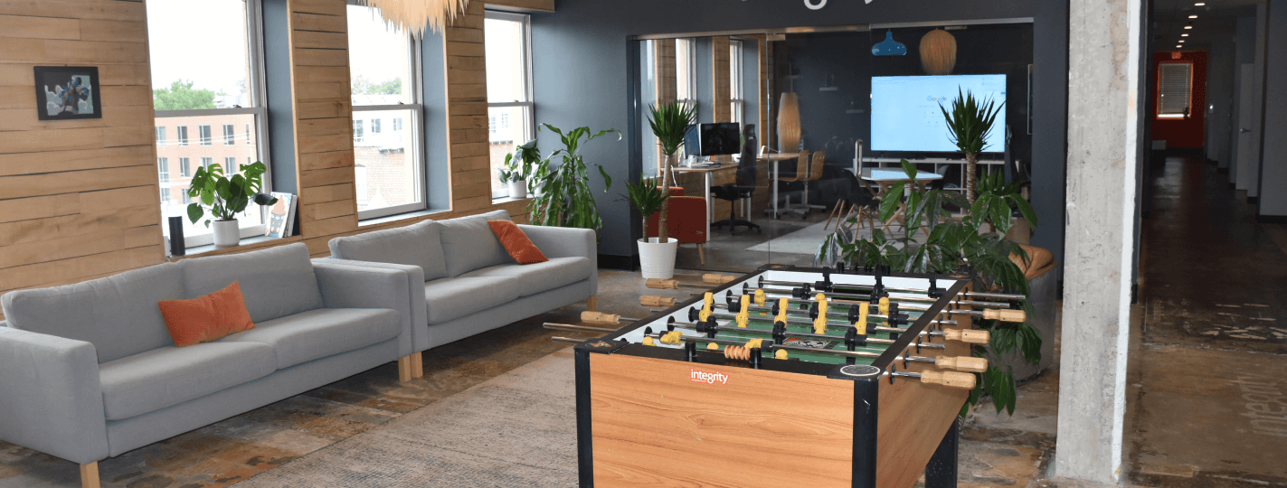 Integrity St Louis office with foosball table and couches
