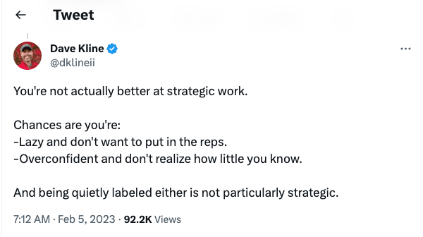 Screenshot of a Tweet about being strategic at work