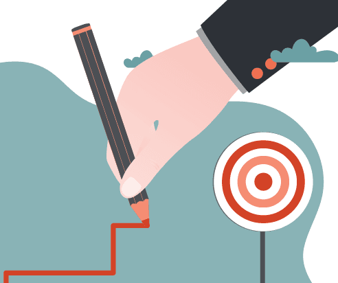 Illustration of a hand drawing steps up to a target