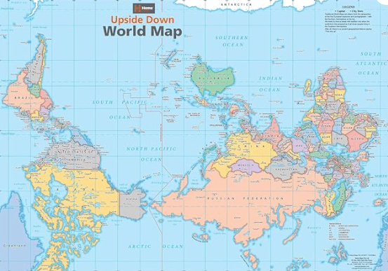 Flip your POV: world map from the perspective of Australia.