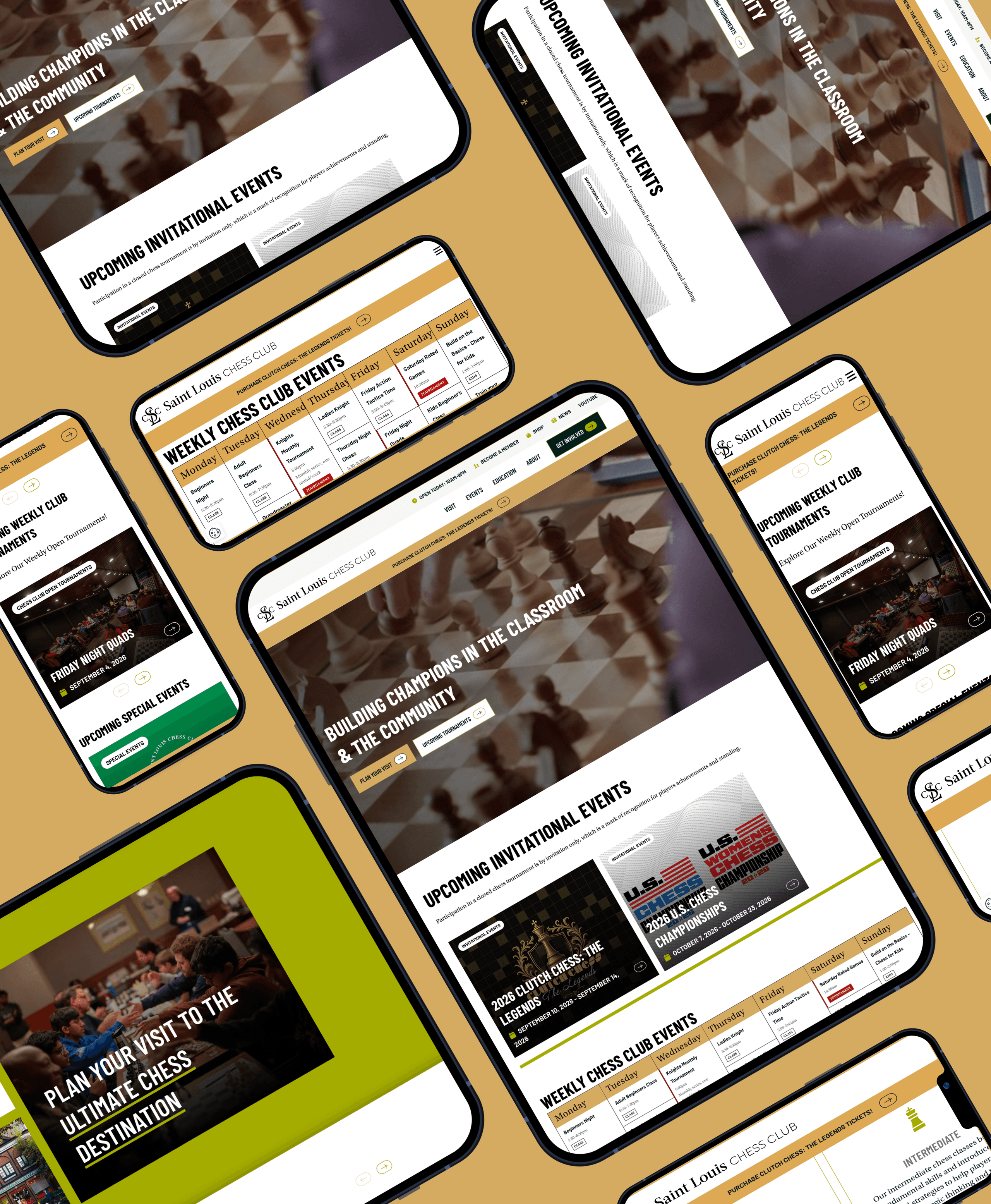 Saint Louis Chess Club website pages on phones and tablets
